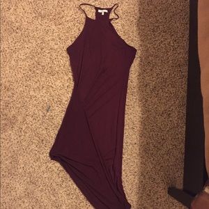 Red Asymmetrical High Neck Dress